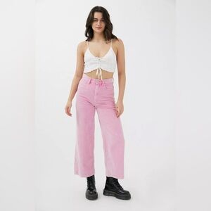 Pink Corduroy Wide-Leg Pants